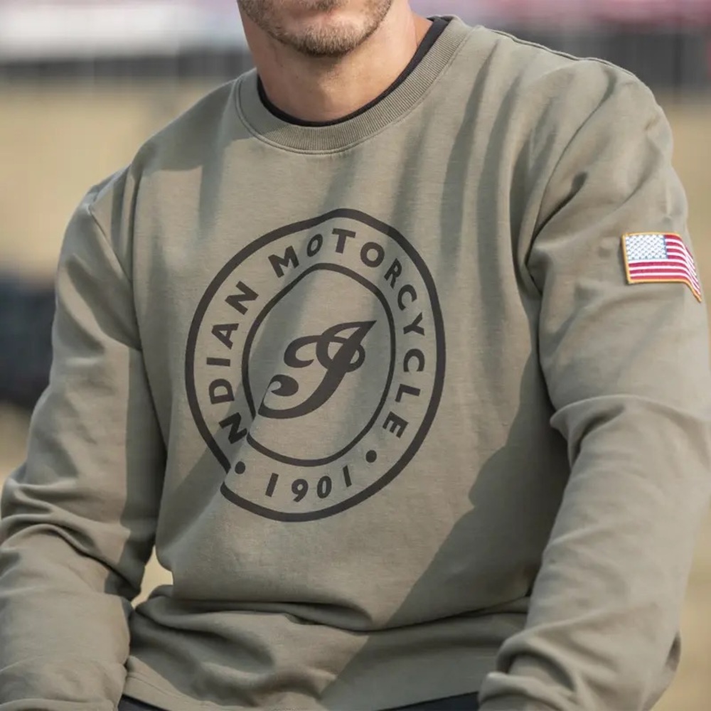 Indian Motorcycle Men's Olive Logo Crewneck Sweatshirt